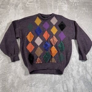 Vittorio Rocchetti Sweater Men's Medium Brown Wool‎ Argyle Crew Neck Milano